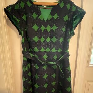 Boden green and blue belted dress. Size 12.